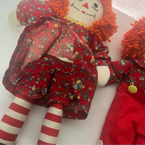 Raggedy Ann and Andy 19” Handcrafted Dolls with Orange Yarn Hair Vintage - Picture 5 of 13